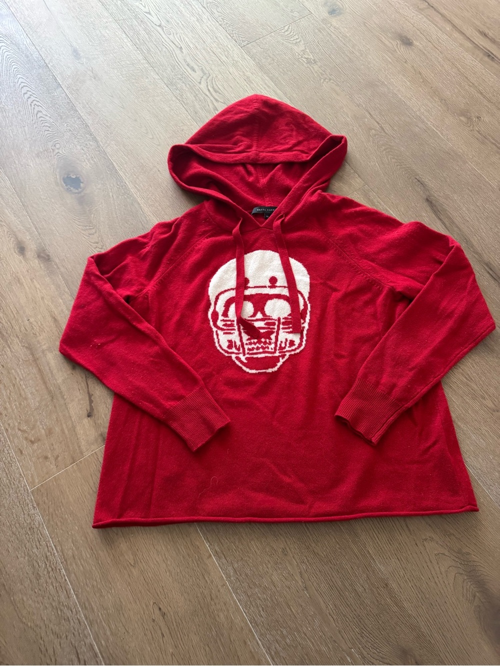 Skull Cashmere Red Crewneck Hoodie with White Skull Motif